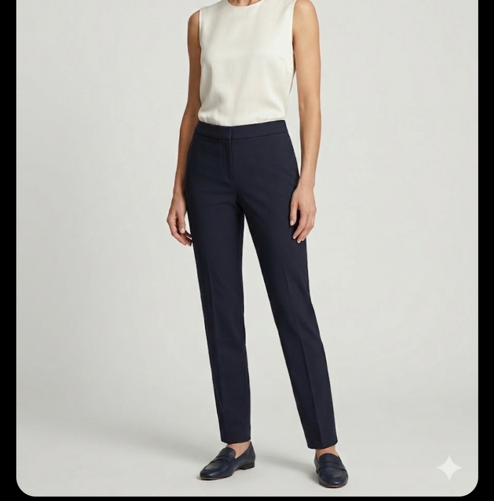 Lafayette 148 New York "Barrow" Navy Virgin Wool Trousers Size 8 Workwear